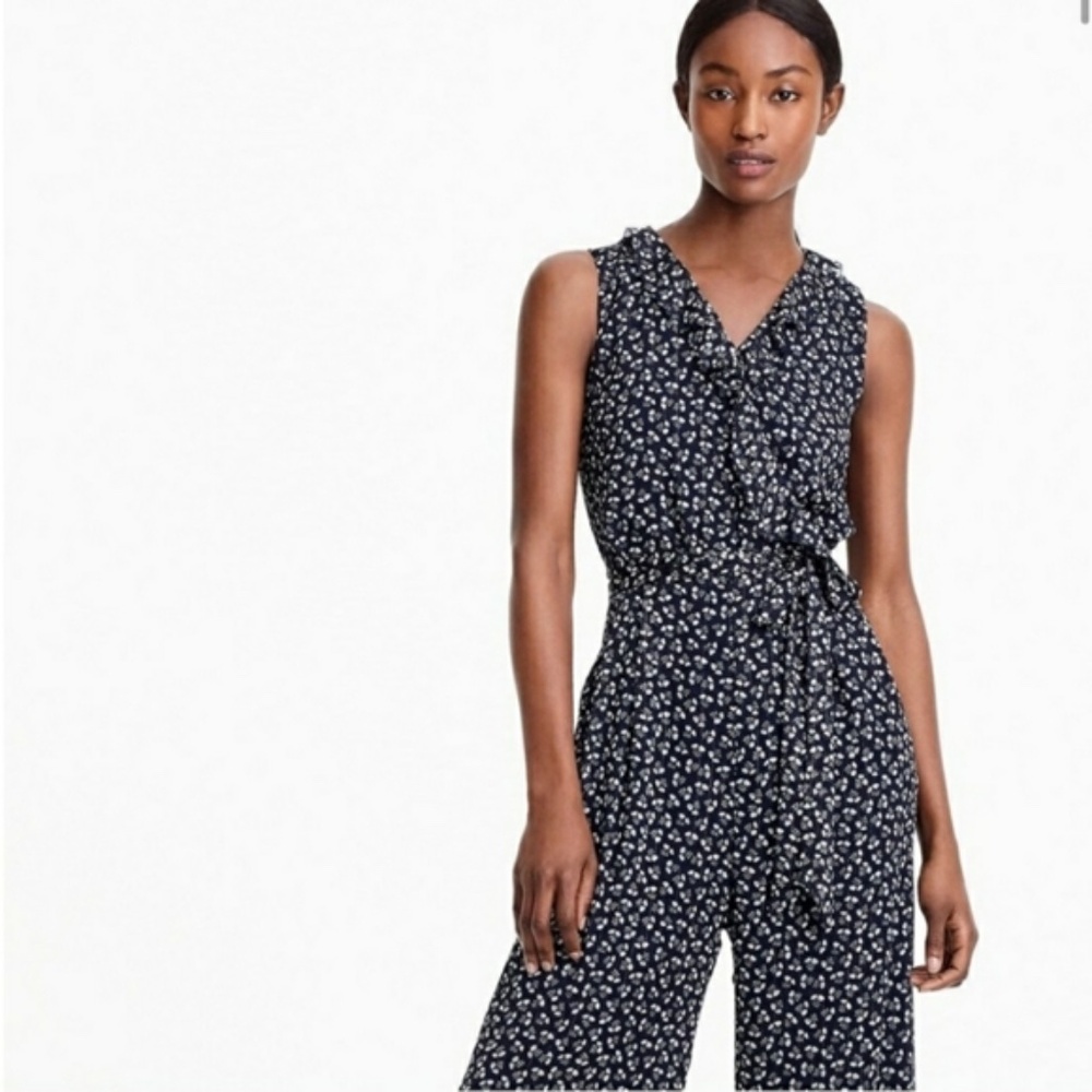 J. Crew Point Sur Sparkle Jumpsuit in Indigo Floral Champagne Women's 12 Zip